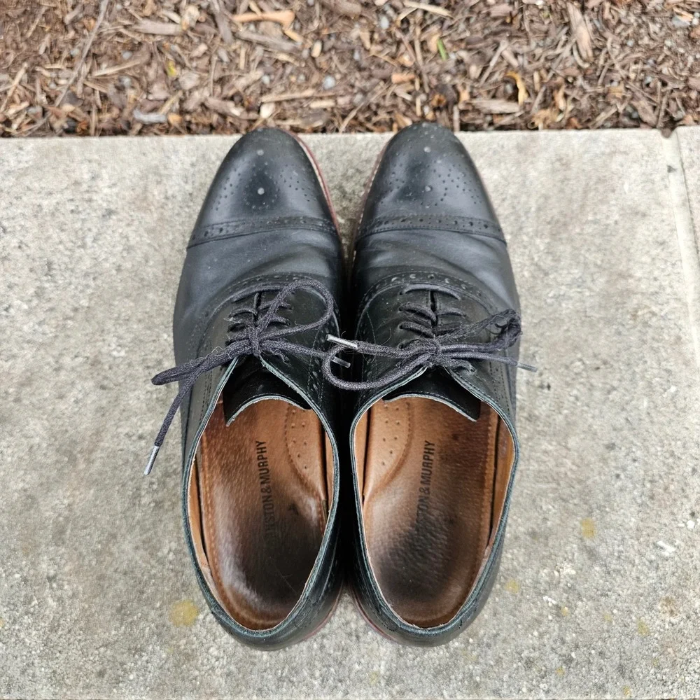 Johnston & Murphy 9.5 Cap Toe Dress Shoes Black‎ Leather Brogue Oxfords Work